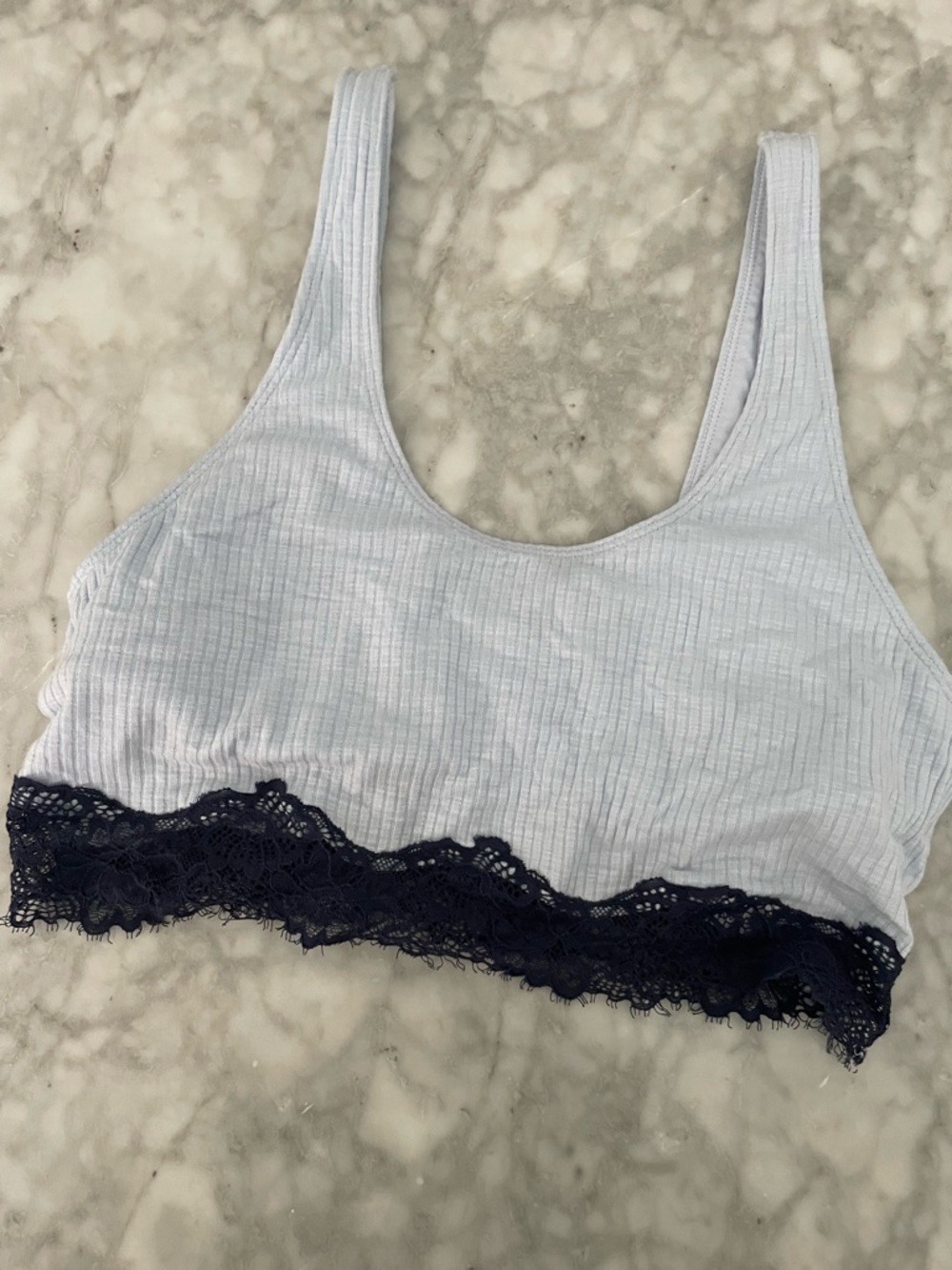 NWT Aerie Light Blue Ribbed Lace-Trim Bralette - size S